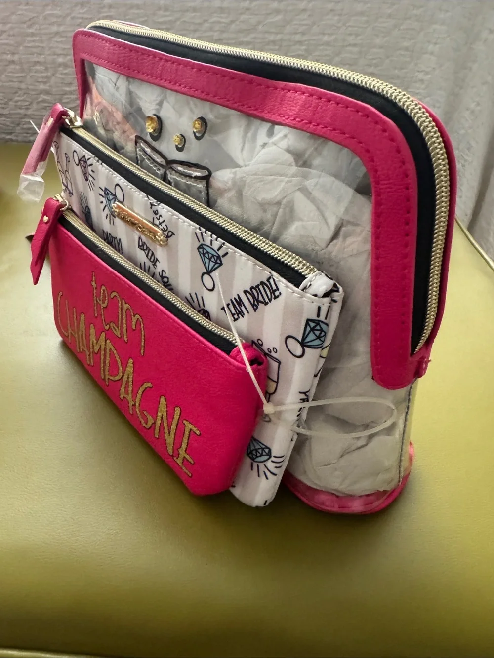 Team Champagne Pink Bridesmaid Cosmetic 3 Bag Set